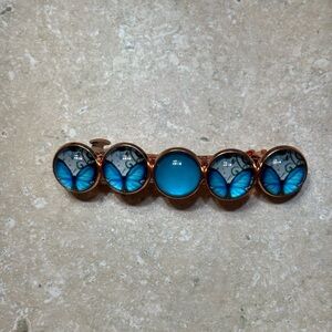 Rose gold, blue butterfly barrette